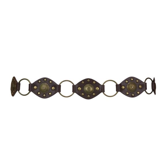Truelove Brown Brass & Leather Belt with Brass Studs & Buckle XL 1 1/2" Wide - Picture 7 of 16